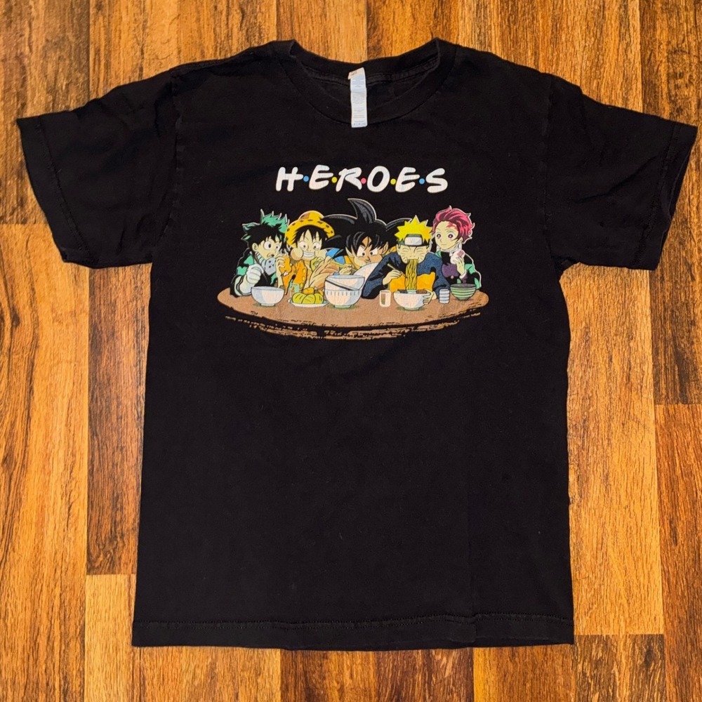 Alstyle Anime Heroes Friends Parody T-Shirt Goku Naruto Luffy Deku Tanjiro Small